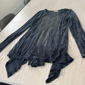 Vocal USA blue gray tie dye long sleeve rhinestone tunic sz M medium